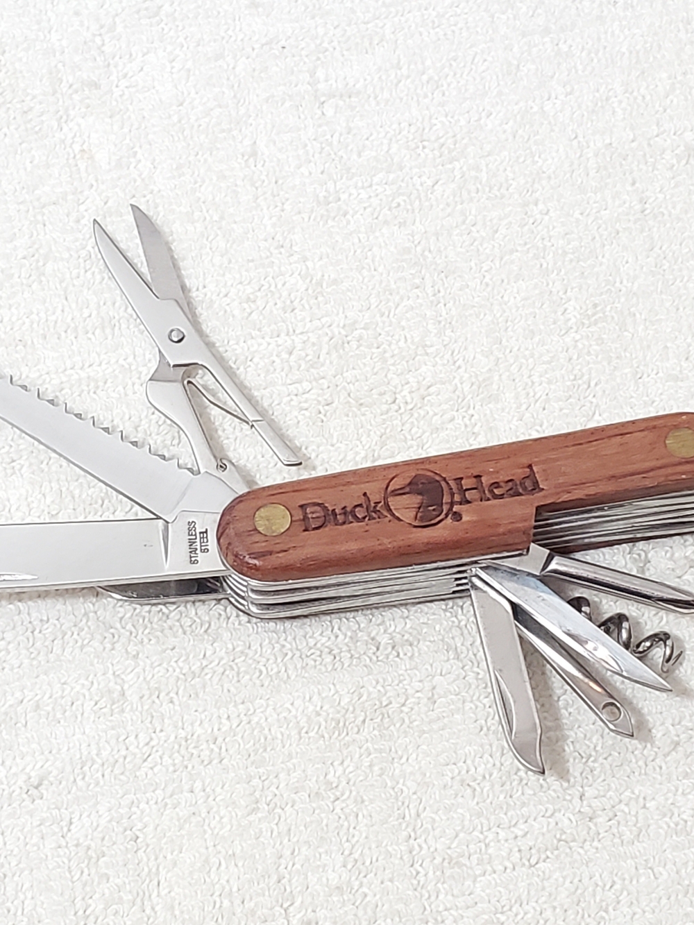 Vintage Duck Head Pocket Knife Multi-Tool Wooden Handle Scales Stainless Steel
